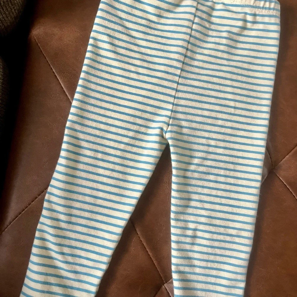 Hanna Andersson Blue and Cream Leggings with Stripes Size 12-18 Months